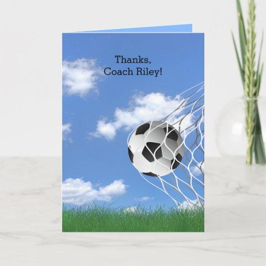 Soccer Coach thank you with ball in net Kaart (Voorkant)