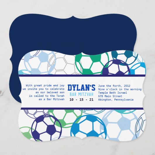 SOCCER COLORED Bar Bat Mitzvah Uitnodiging (Voorkant / Achterkant)