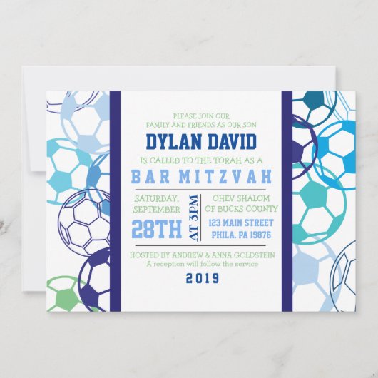 SOCCER COLORED Bar Mitzvah Invitation Kaart (Voorkant)