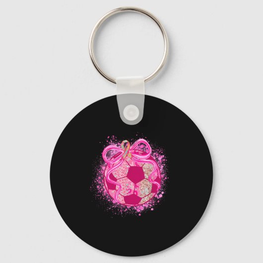 Soccer Coquette Bow Breast Cancer Awareness Nk Rib Sleutelhanger (Voorkant)