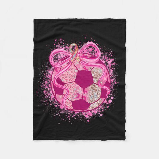 Soccer Coquette Bow Breast Cancer Awareness Pink R Fleece Deken (Voorkant)