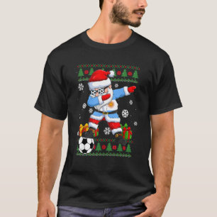 Soccer Dabbing Santa Argentina Flag Ugly Kerstmis T-shirt