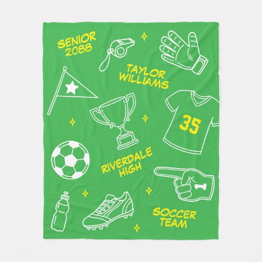 Soccer Doodle Drawing Custom Name Senior Night Fleece Deken (Voorkant)