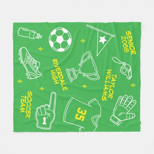 Soccer Doodle Drawing Custom Name Senior Night Fleece Deken (Voorkant (Horizontaal))