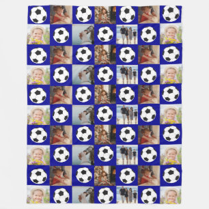 Soccer Family Collage Fotopatroonblauw Fleece Deken