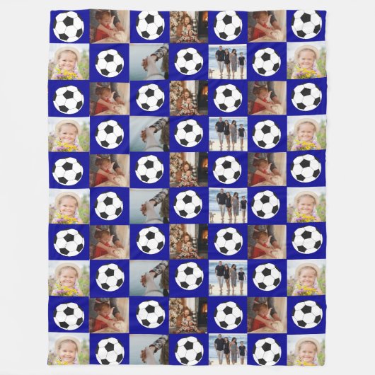 Soccer Family Collage Fotopatroonblauw Fleece Deken (Voorkant)