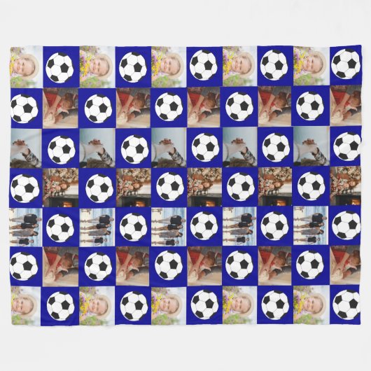Soccer Family Collage Fotopatroonblauw Fleece Deken (Voorkant (Horizontaal))
