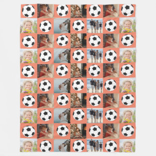 Soccer Family Collage Photo Pattern Sinaasappel Fleece Deken