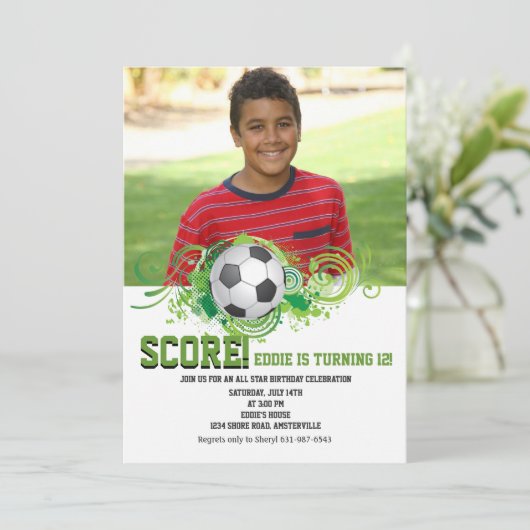 Soccer Fan Photo Invitation Kaart (Staand voorkant)