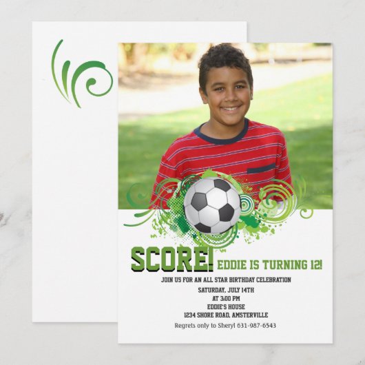 Soccer Fan Photo Invitation Kaart (Voorkant / Achterkant)