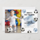 Soccer First Year Down 1st Birthday Party Kaart (Voorkant)