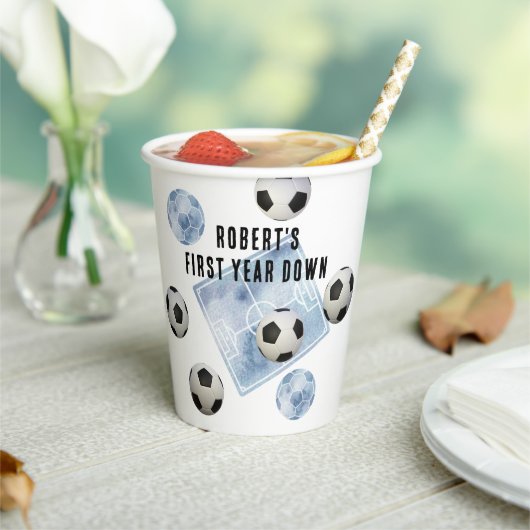 Soccer First Year Down Birthday Party Papieren Bekers (Insitu)