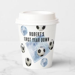 Soccer First Year Down Birthday Party Papieren Bekers