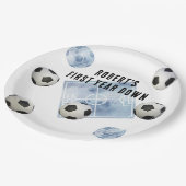 Soccer First Year Down Birthday Party Papieren Bordje (Gekanteld)