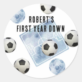 Soccer First Year Down Birthday Party Ronde Sticker