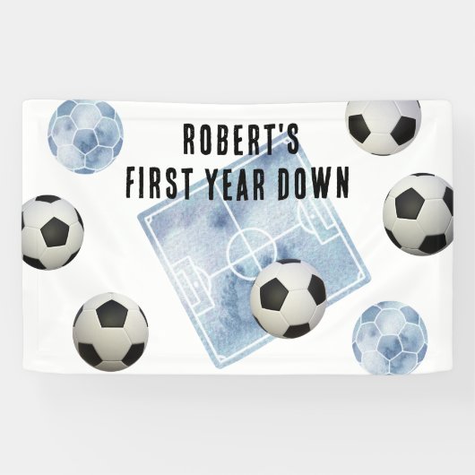 Soccer First Year Down Birthday Party Spandoek (Horizontaal)