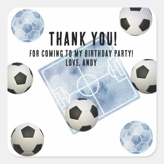 Soccer First Year Down Birthday Party Vierkante Sticker (Voorkant)