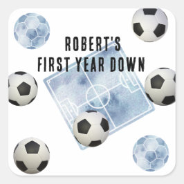 Soccer First Year Down Birthday Party Vierkante Sticker