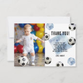 Soccer First Year Down Birthday Thank you Bedankkaart (Voorkant)