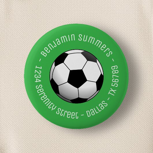 Soccer Football Ball on Green Custom Text Ronde Button 5,7 Cm