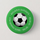 Soccer Football Ball on Green Custom Text Ronde Button 5,7 Cm (Voorkant)