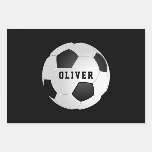 Soccer Football Ball Pattern Kinder Name Birthday Inpakpapier Vel (Voorkant)