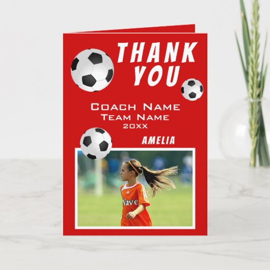 Soccer Football Ball Red Sports Coach Bedankkaart (Voorkant)
