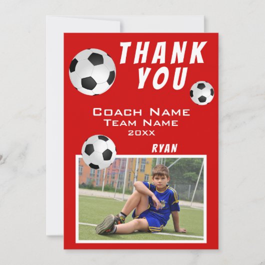 Soccer Football Ball Red Sports Coach Bedankkaart (Voorkant)