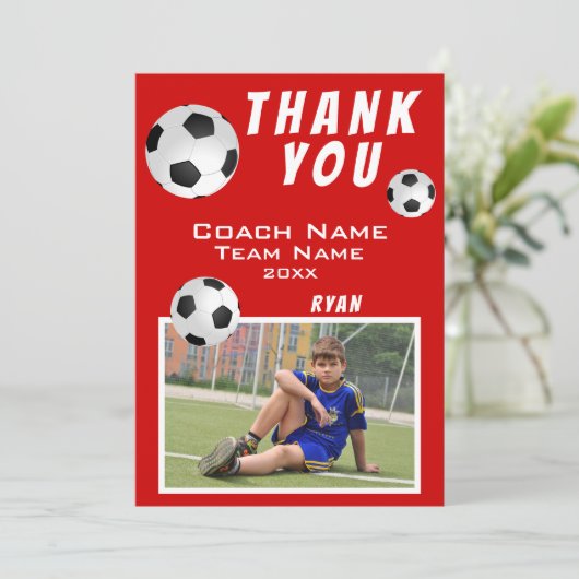 Soccer Football Ball Red Sports Coach Bedankkaart (Staand voorkant)