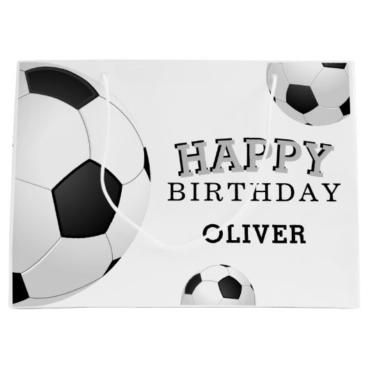Soccer Football Ball Sports Happy Birthday Name Groot Cadeauzakje (Voorkant)
