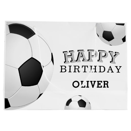 Soccer Football Ball Sports Happy Birthday Name Groot Cadeauzakje (Achterkant)