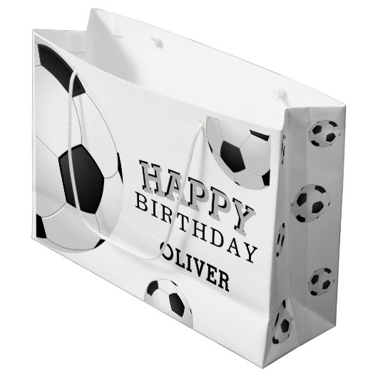 Soccer Football Ball Sports Happy Birthday Name Groot Cadeauzakje (Voorkant Gekanteld)