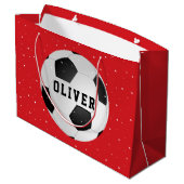 Soccer Football Balls Kinder naam Rode Kerstmis Groot Cadeauzakje (Achterkant Gekanteld)