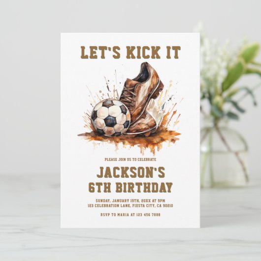 Soccer Football Birthday Invitation Kaart (Staand voorkant)