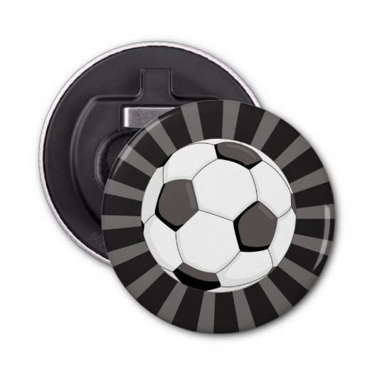 Soccer Football Black Grey Rays | Sport Button Flesopener (Voorkant)