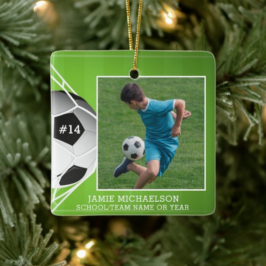 Soccer Football Foto gepersonaliseerd Keramisch Ornament (Boom)
