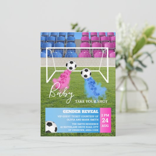 Soccer football gender onthult partijuitnodiging kaart (Staand voorkant)