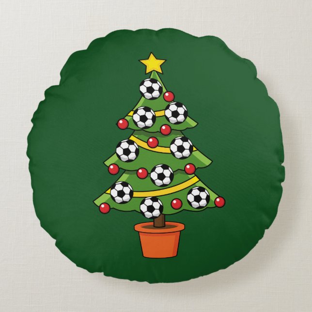 Soccer Football kerstboom Rond Kussen (Voorkant)