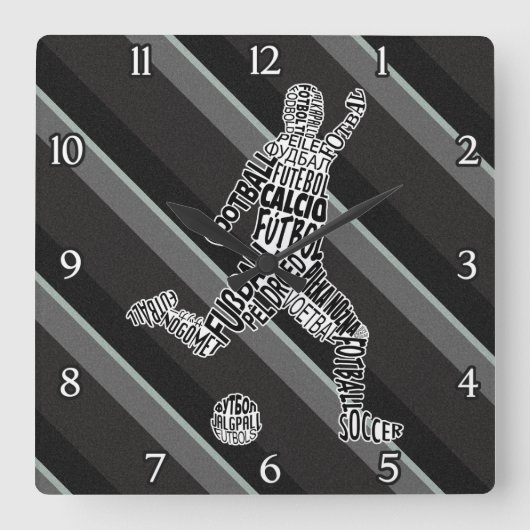 Soccer Football Languages-klok Vierkante Klok (Voorkant)
