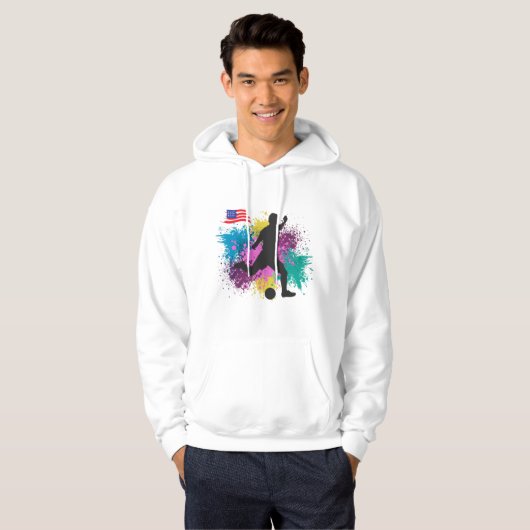 Soccer Football USA Grungy Color Splashes Hoodie (Voorkant volledig)