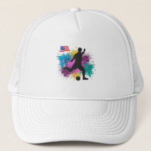 Soccer Football USA Grungy Color Splashes Trucker Pet