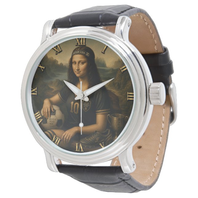 Soccer Funny Mona Lisa Horloge (Gekanteld)