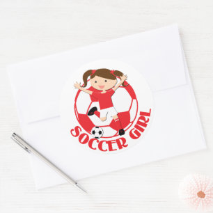 Soccer Girl 1 en Ball Red en White v2 Ronde Sticker