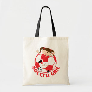 Soccer Girl 1 en Ball Red en White v2 Tote Bag
