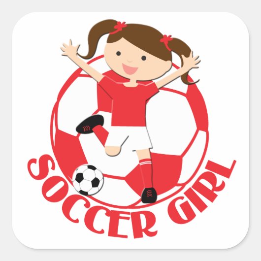 Soccer Girl 1 en Ball Red en White v2 Vierkante Sticker (Voorkant)