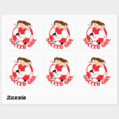 Soccer Girl 1 en Ball Red en White v2 Vierkante Sticker (Vel)