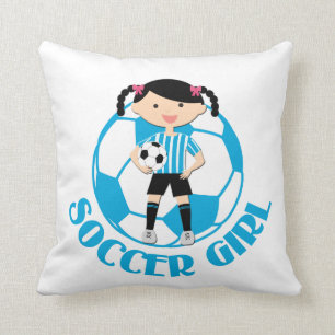 Soccer Girl 2 Ball Blue en White Stripes v2 Kussen