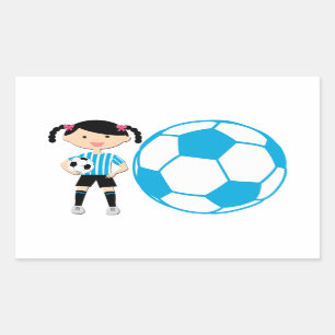 Soccer Girl 2 en Ball Blue en White Stripes Rechthoekige Sticker