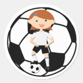 Soccer Girl 3 en Ball Black en White Ronde Sticker (Voorkant)
