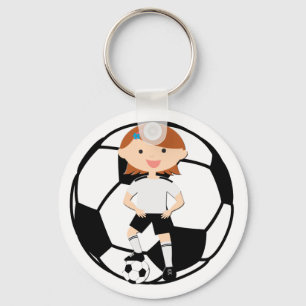 Soccer Girl 3 en Ball Black en White Sleutelhanger
